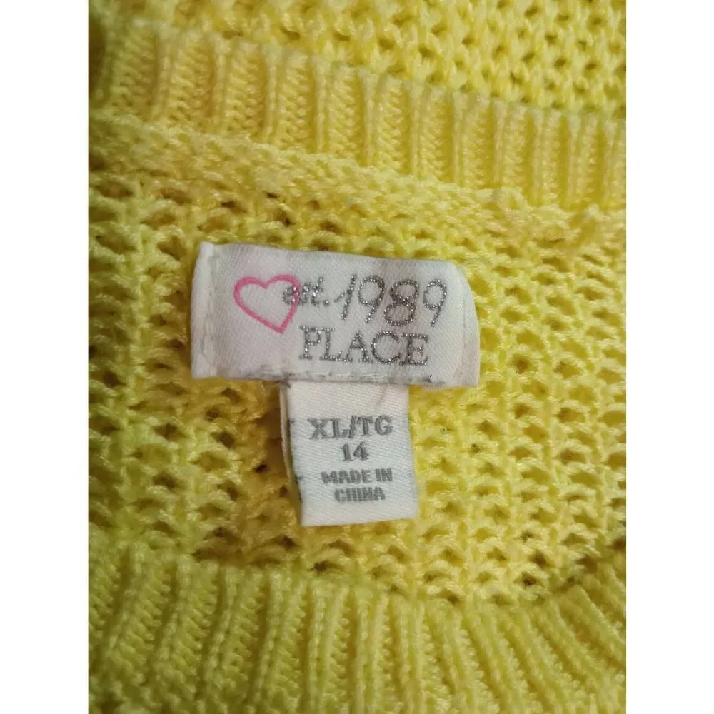 Children's Place Sweater Girls 14 Yellow Crew‎ Neck Open Weave